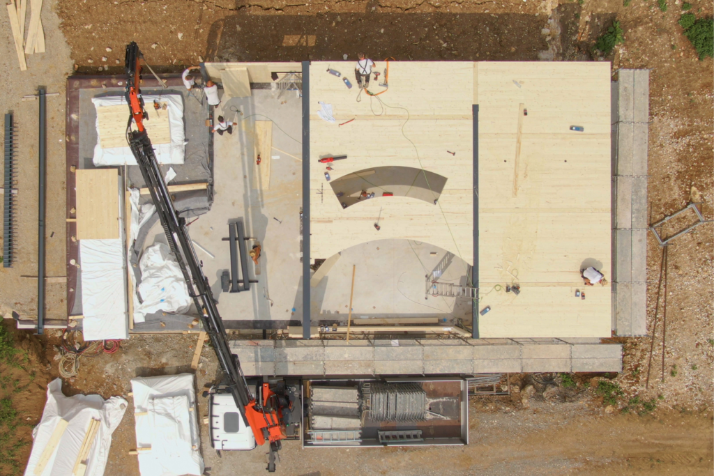 Mass timber build aerial